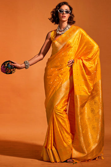 Excellent Yellow Soft Banarasi Silk Saree With Allure Blouse Piece