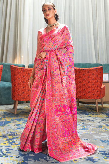 Flattering Pink Pashmina saree With Adorning Blouse Piece