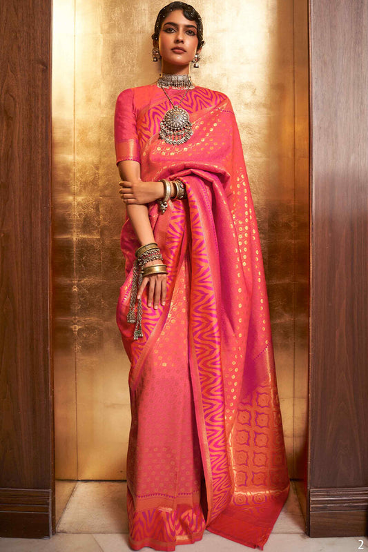 Delightful Pink Kanjivaram Silk Saree With Stunner Blouse Piece