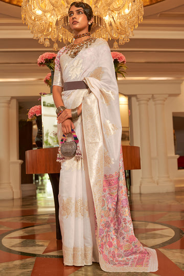 Ethnic Beige Pashmina saree With Opulent Blouse Piece