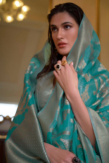 Panoply Rama Organza Silk Saree With Surreptitious Blouse Piece