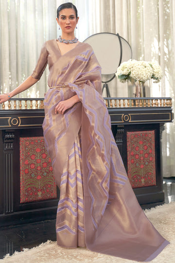 Desuetude Lavender Organza Silk Saree With Embrocation Blouse Piece