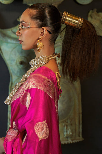Lissome Dark Pink Soft Banarasi Silk Saree With Evanescent Blouse Piece