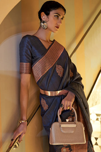 Marvellous Navy Blue Soft Banarasi Silk Saree With Classy Blouse Piece