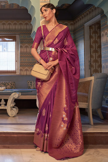 Skinny Purple Soft Banarasi Silk Saree With Deserving Blouse Piece