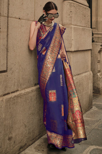 Fairytale Royal Blue Pashmina saree With Charismatic Blouse Piece