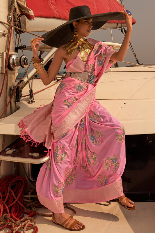 Supernal Pink Soft Banarasi Silk Saree With Splendorous Blouse Piece