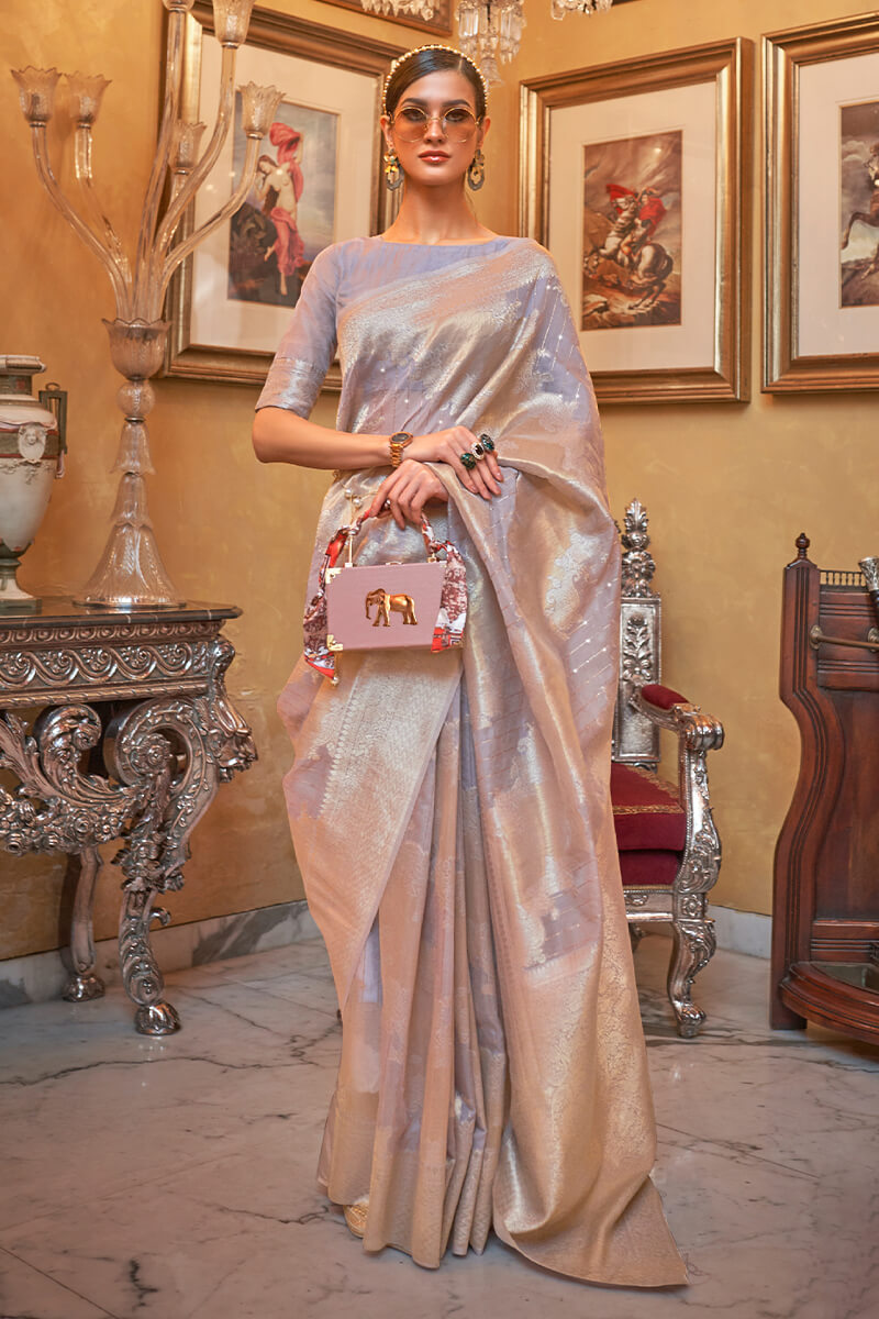 Captivating Lavender Cotton Silk Saree With Exceptional Blouse Piece