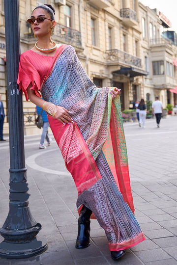 Effervescent Multicolor Digital Printed Soft Silk Saree With Bewitching Blouse Piece