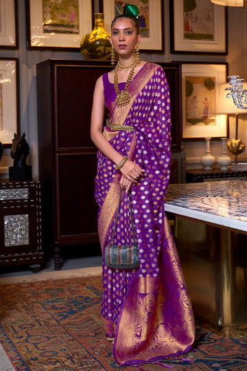 Enticing Purple Soft Banarasi Silk Saree With Evanescent Blouse Piece