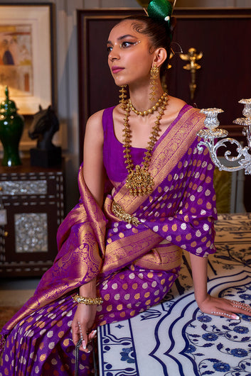 Enticing Purple Soft Banarasi Silk Saree With Evanescent Blouse Piece