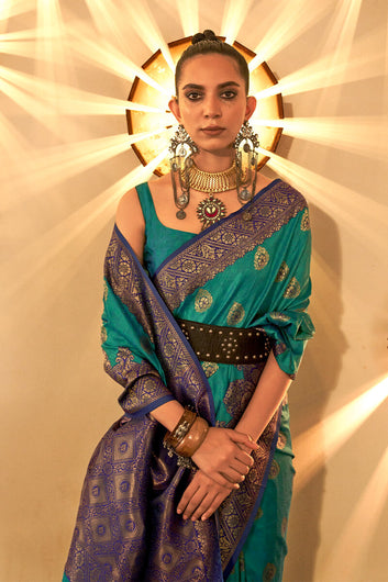 Mesmeric Rama Soft Banarasi Silk Saree With Entrancing Blouse Piece