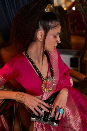 Evocative Dark Pink Soft Banarasi Silk Saree With Quintessential Blouse Piece