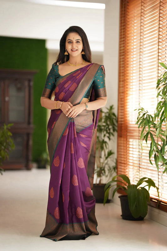 MAGENTA PURE SOFT SILK SAREE WITH ATTRACTIVE BLOUSE PIECE