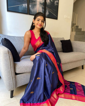 BLUE & PINK PURE SOFT SILK SAREE WITH TWIRLING BLOUSE PIECE