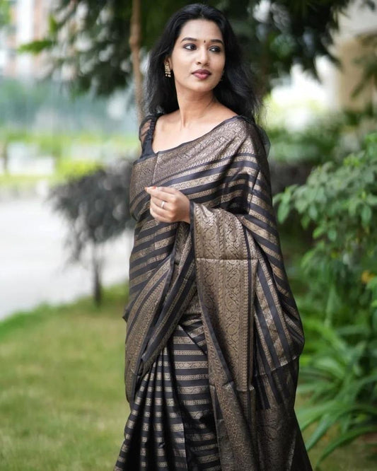 GREY SEMI SILK SAREE WEAVED WITH COPPER ZARI COMES WITH ATTACHED BLOUSE.