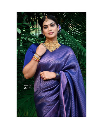 ROYAL BLUE PURE SEMI SILK SAREE.
