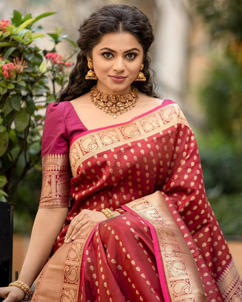 MAROON PURE SOFT SEMI SILK SAREE WITH ATTRACTIVE BLOUSE PIECE WEAVED WITH COPPER ZARI