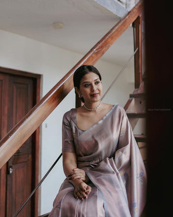 GREY PURE SOFT SEMI SILK SAREE WITH ATTRACTIVE BLOUSE PIECE