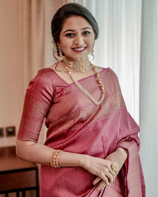 GAJARI SEMI SILK SAREE WEAVED WITH COPPER ZARI.