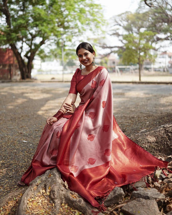 RADISH TOMATO PURE SOFT SEMI SILK SAREE WITH ATTRACTIVE BLOUSE PIECE