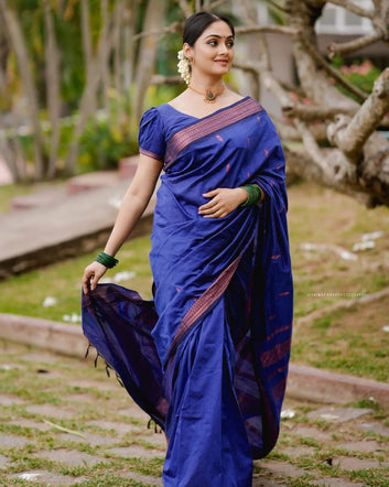 ROYAL BLUE PURE SOFT SEMI SILK SAREE WITH ATTRACTIVE BLOUSE PIECE
