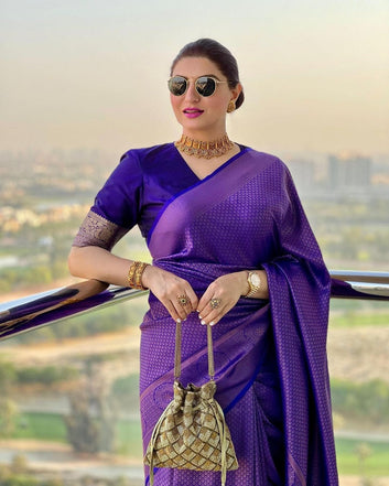 PHENOMENAL BLUE PURE SOFT BANARASI SILK SAREE WITH IMBRICATION BLOUSE PIECE