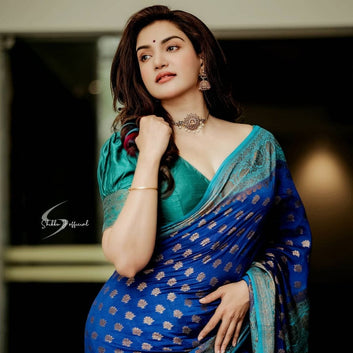 ROYAL BLUE & FIROZI COMBINATION PURE SOFT SEMI SILK SAREE WITH ATTRACTIVE BLOUSE PIECE