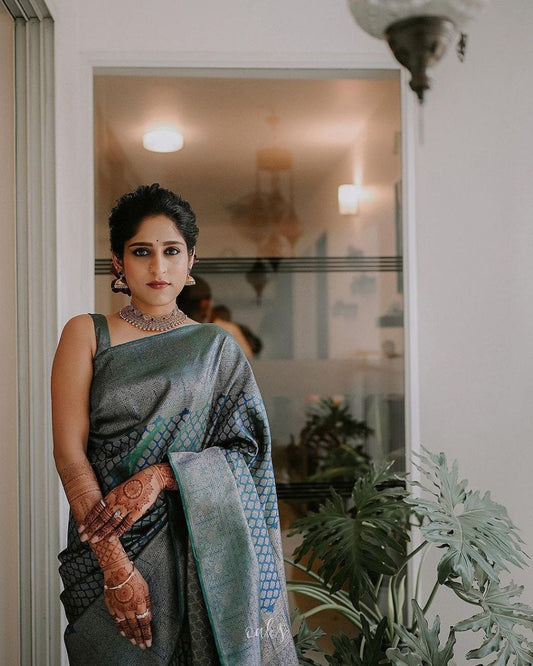 RAMA SEMI SILK SAREE WEAVED WITH COPPER ZARI WITH ATTACHED HEAVY BROCADE BLOUSE