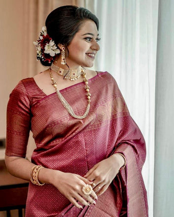 GAJARI SEMI SILK SAREE WEAVED WITH COPPER ZARI.