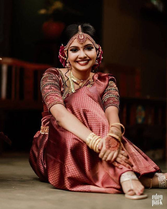 MAROON PURE SOFT SILK SAREE WITH ATTRACTIVE BLOUSE PIECE