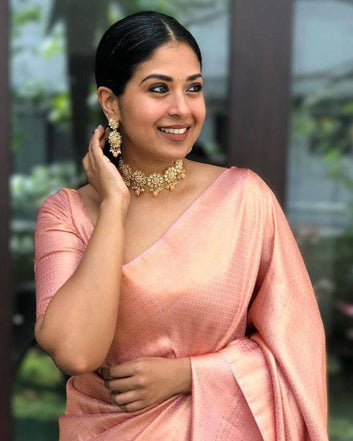 PEACH PURE SOFT SILK SAREE WITH ATTRACTIVE BLOUSE PIECE