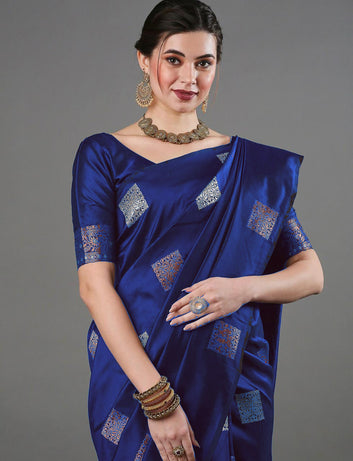 Sensational Blue Soft Silk Saree With Intricate Blouse Piece