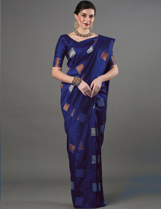 Sensational Blue Soft Silk Saree With Intricate Blouse Piece