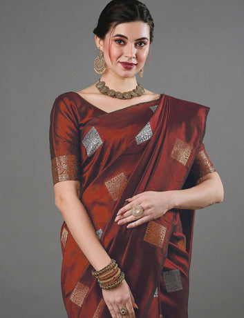 Flamboyant Maroon Soft Silk Saree With Fairytale Blouse Piece