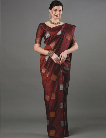Flamboyant Maroon Soft Silk Saree With Fairytale Blouse Piece