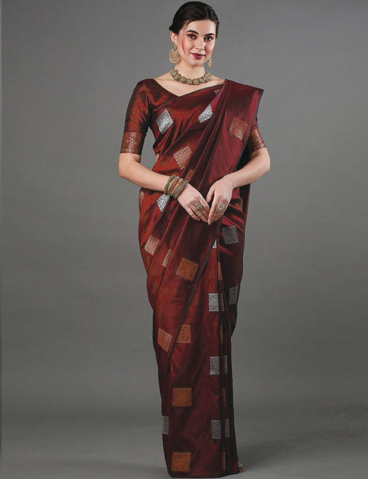 Flamboyant Maroon Soft Silk Saree With Fairytale Blouse Piece
