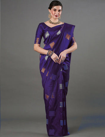 Preferable Purple Soft Silk Saree With Hypnotic Blouse Piece