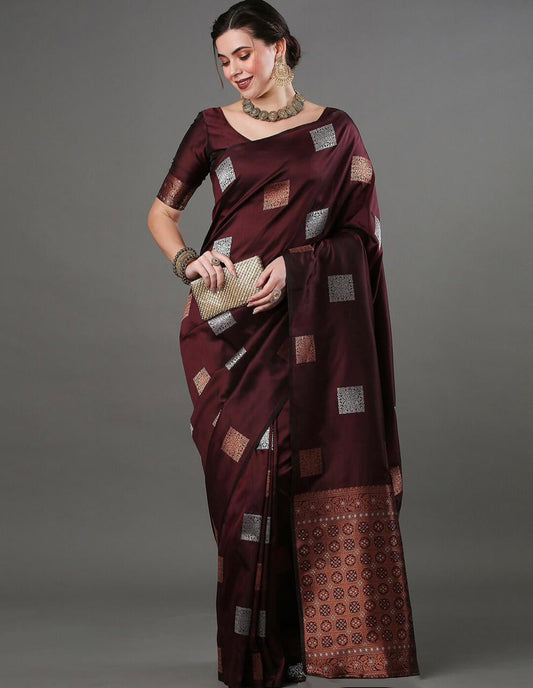 Surpassing Wine Soft Silk Saree With Majesty Blouse Piece