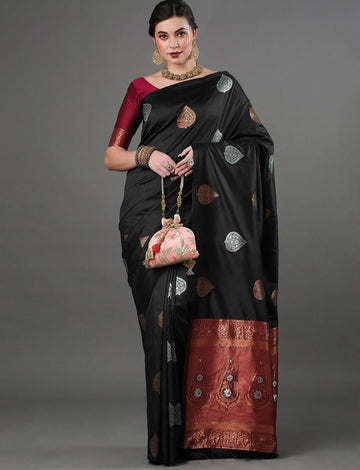 Forbearance Black Soft Silk Saree With Redolent Blouse Piece