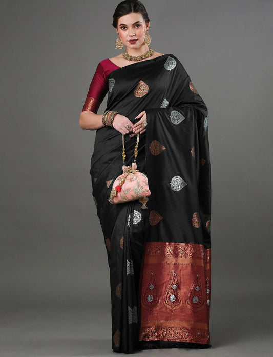 Forbearance Black Soft Silk Saree With Redolent Blouse Piece