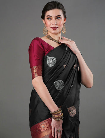 Forbearance Black Soft Silk Saree With Redolent Blouse Piece