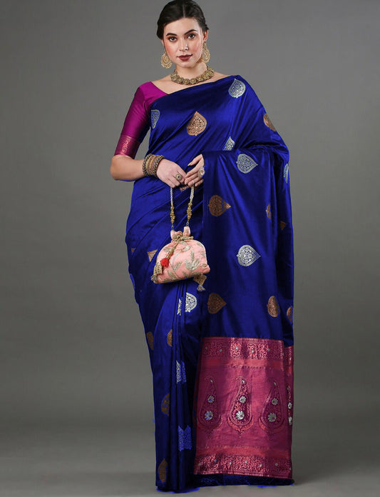 Lassitude Blue Soft Silk Saree With Embrocation Blouse Piece