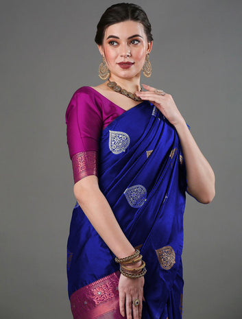 Lassitude Blue Soft Silk Saree With Embrocation Blouse Piece
