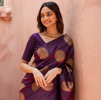Devastating Purple Soft Silk Saree With Tempting Blouse Piece