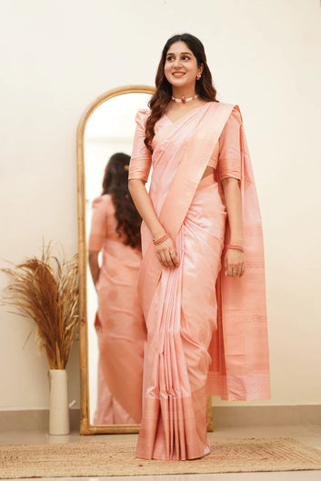 Appealing Baby Pink Soft Silk Saree With Pleasant Blouse Piece