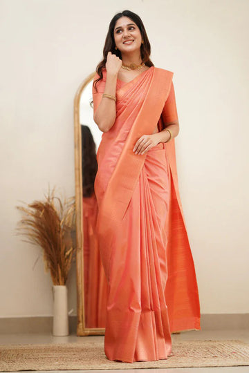 Ideal Peach Soft Silk Saree With Magnetic Blouse Piece