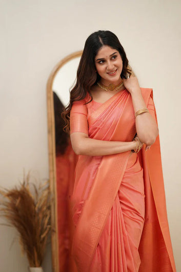 Ideal Peach Soft Silk Saree With Magnetic Blouse Piece