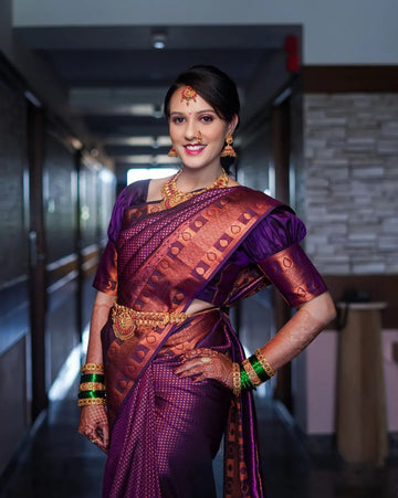 Woebegone Purple Soft Silk Saree With Prodigal Blouse Piece