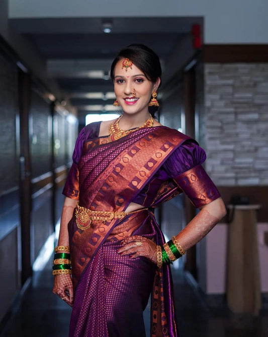 Woebegone Purple Soft Silk Saree With Prodigal Blouse Piece